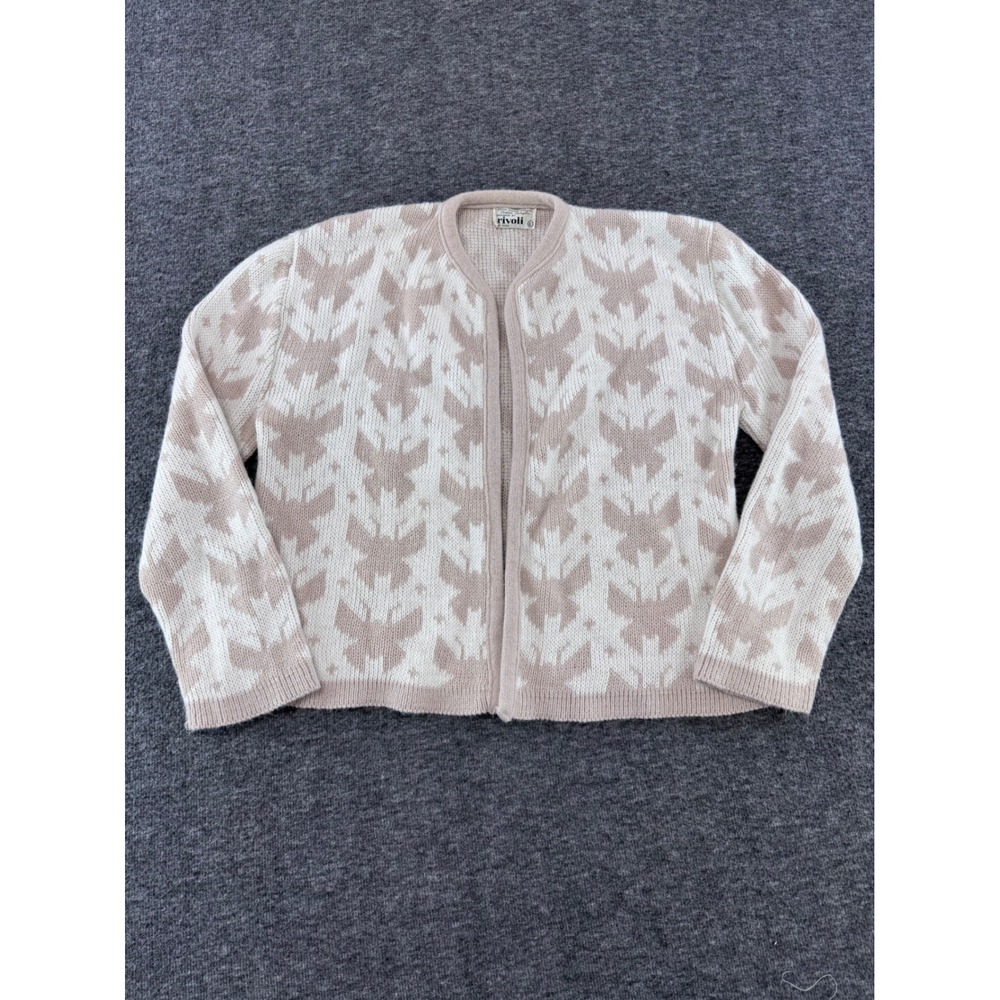 Rivoli Vintage Tan Cream Geometric Open Front Cardigan Sweater Womens Large